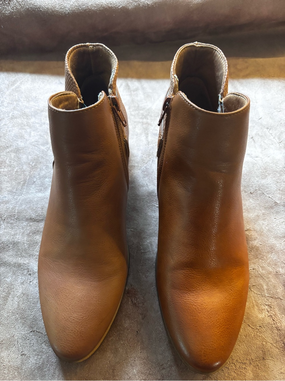 Women's Tan Leather Ankle Booties with Side Zip